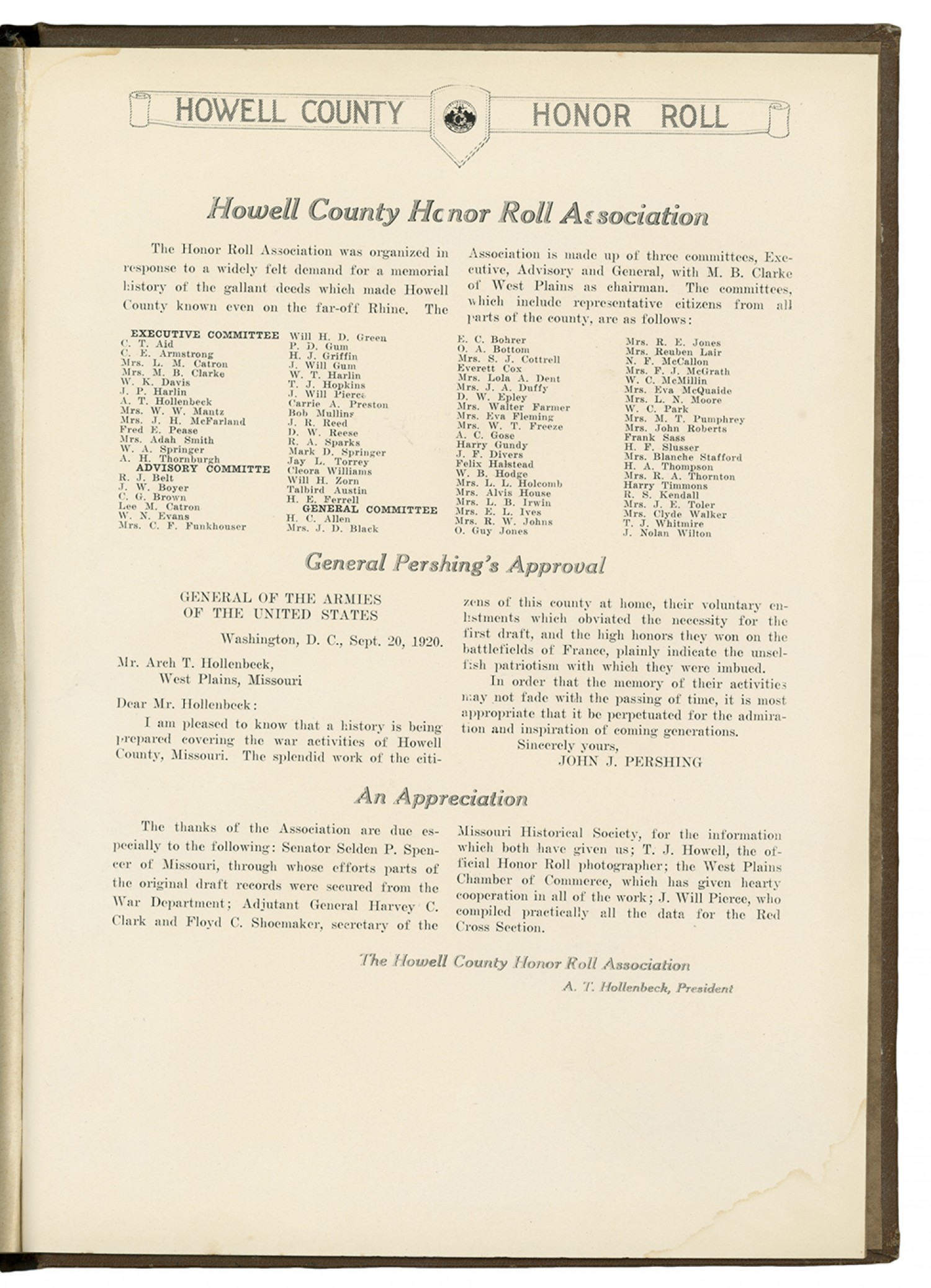 Honor Roll of Howell County Missouri Collections Missouri Over There